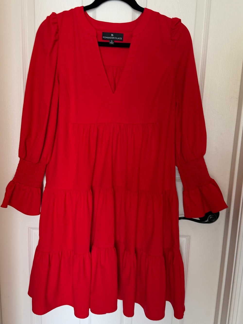 Tuckernuck Pomander Place Red Kenzo Dress S Crepe Puff Sleeve Tiered - Picture 4 of 8